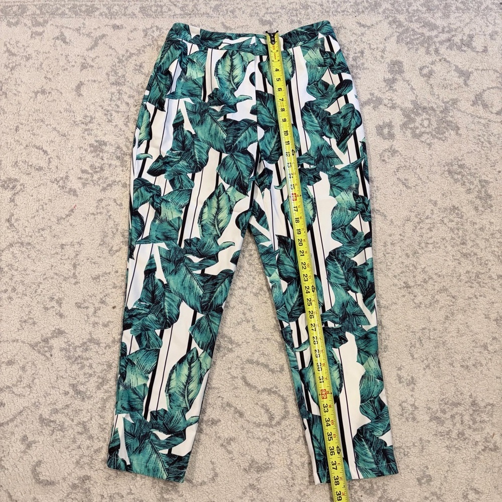 a.peach Tropical Leaf Print Pants Womens L Green Palm Resort Casual - Picture 4 of 8